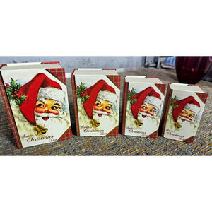 4 Stackable Vintage Santa Claus Christmas Faux Book Boxes 6.5" x 4.5" New